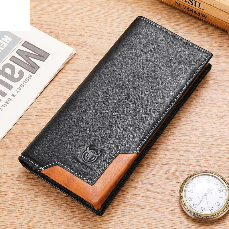 (image for) BULLCAPTAIN Genuine Leather Men&rsquo;s Long Wallet Large-capacity Coin Purse RFID Blocking Credit Card Holder Multifunctional Handbag Clutch Wallet
